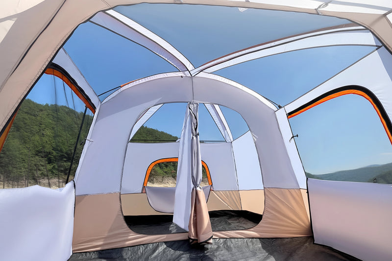 Load image into Gallery viewer, Camping tent with a 360-degree starry sky window, showing breathable and mosquito repellent features.
