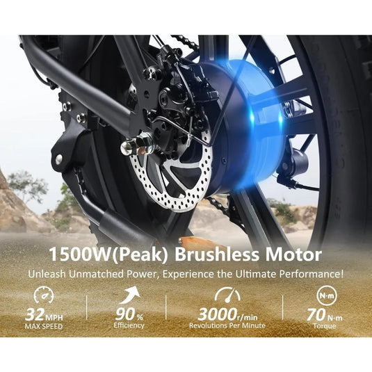 1500W Electric Bike for Adults – 48V 18Ah Battery | 32MPH Fat Tire E-Bike | 60+ Mile Range, All-Terrain Performance