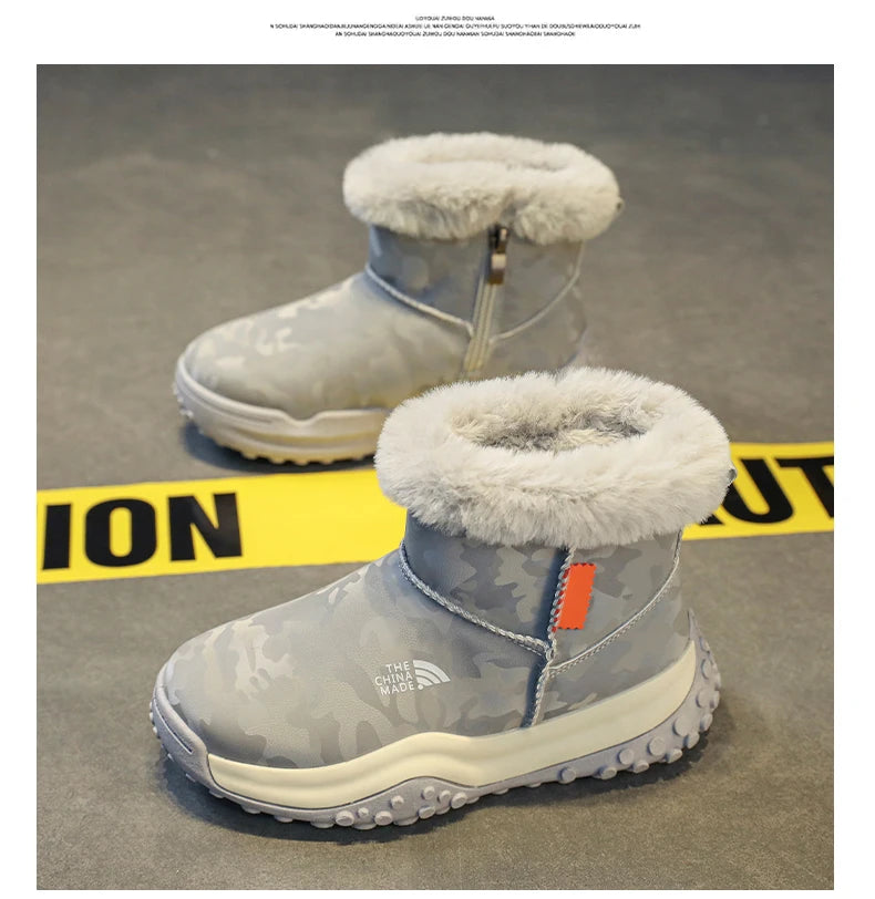 Load image into Gallery viewer, Furry Children Snow Boots Fashion Camouflage Girl Boy Velvet Thickened Non-slip Wear-resistant Elastic Comfort Child Cotton Shoe
