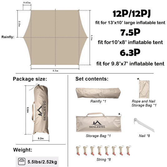 10x13 ft Group Rainfly Shelter | 6–8 Person Camp Awning & Sunshade