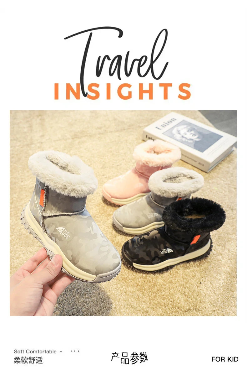 Load image into Gallery viewer, Furry Children Snow Boots Fashion Camouflage Girl Boy Velvet Thickened Non-slip Wear-resistant Elastic Comfort Child Cotton Shoe
