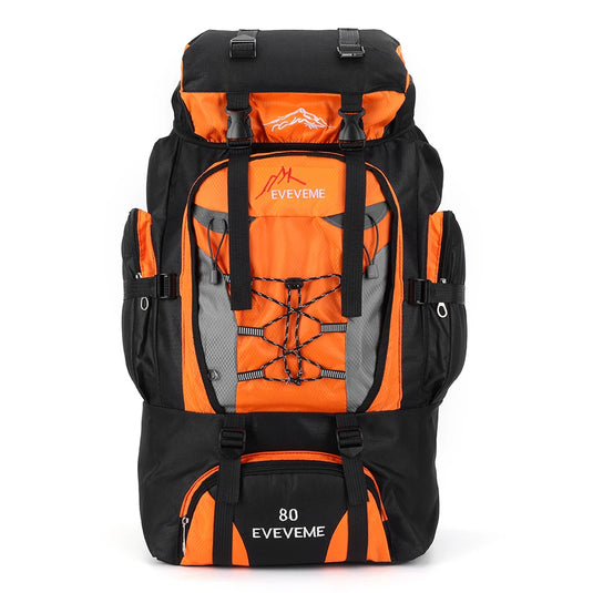Orange and black backpack with 'EVEVEM' branding on a white background