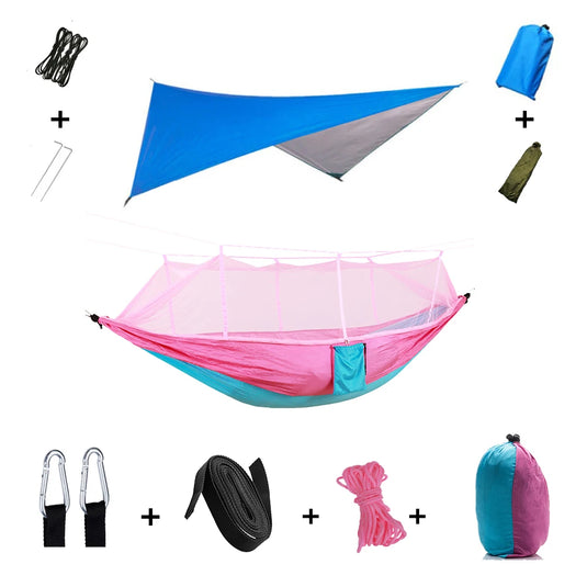 2-in-1 Hammock with Mosquito Net & Rain Tarp – Portable Survival Shelter for Camping & Outdoor Use