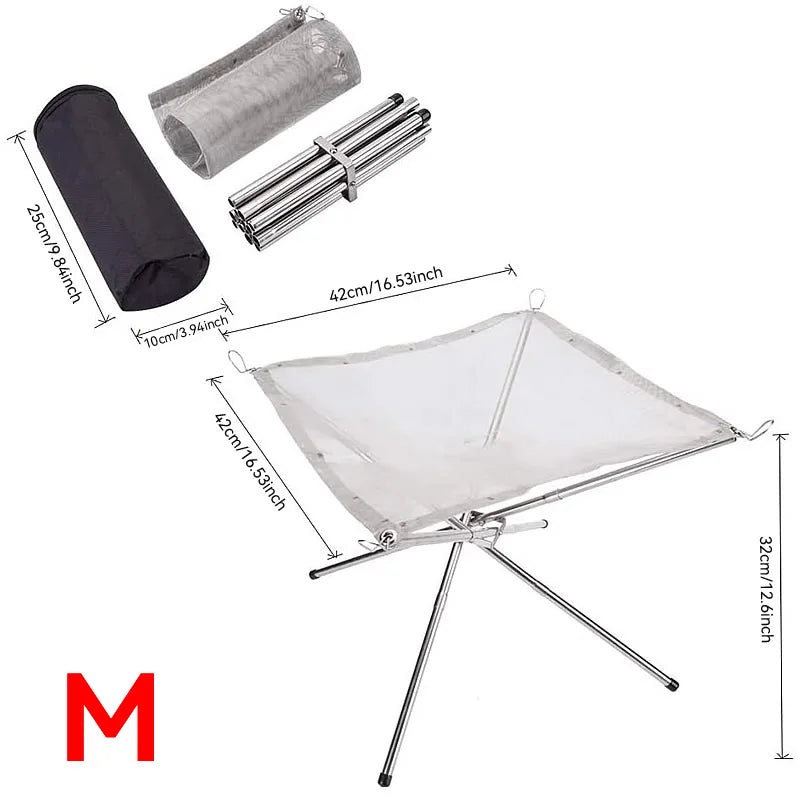 Load image into Gallery viewer, Outdoor Fire Pit Burning rack Camping Stainless Steel Mesh Fireplace Foldable Stove BBQ Grill Patio With Replace Grilled Net
