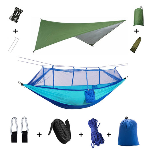 2-in-1 Hammock with Mosquito Net & Rain Tarp – Portable Survival Shelter for Camping & Outdoor Use