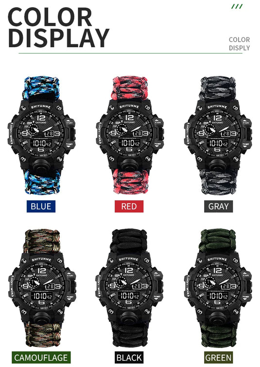 Outdoor Survival Watch Multifunctional Waterproof Military Tactical Paracord Watch Bracelet Camping Hiking Emergency Gear