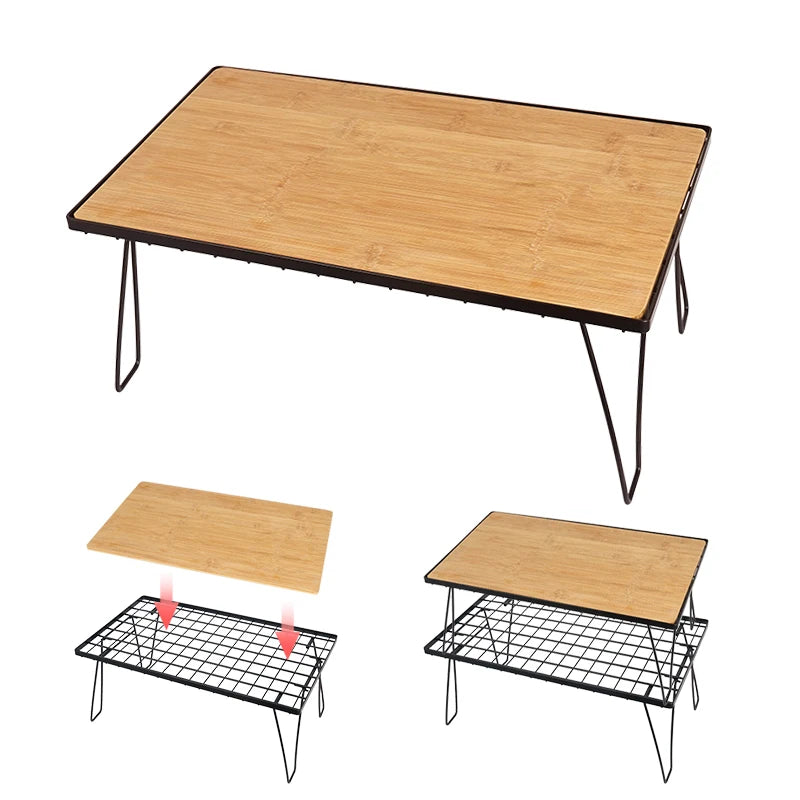 Load image into Gallery viewer, Folding Bamboo Mesh Camping Table | Portable BBQ Drain Storage Rack | Outdoor Dining Table
