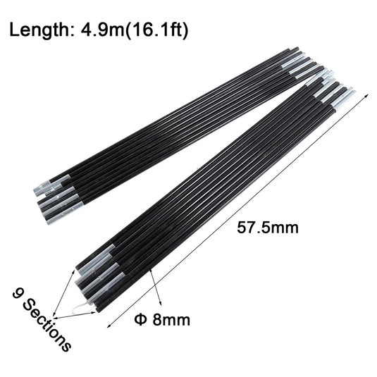 1 Pair 3/3.3/4/4.48/4.9m Fiberglass Tent Rod Camping Tent Pole Bars Support Rods Awning Frames Kit Hiking Travel Canopies Parts