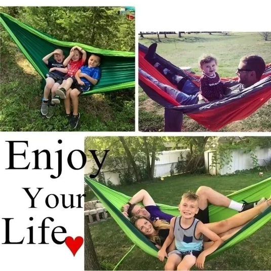 Ultra-Light Double Camping Hammock – Heavy-Duty Parachute Nylon, Portable & Anti-Roll Design