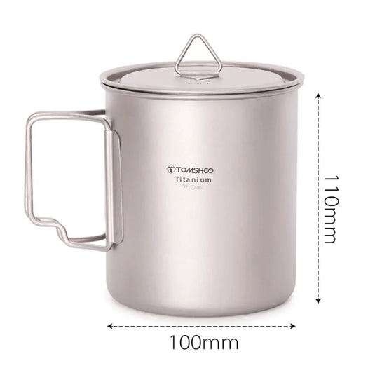 Titanium Camping Cup Mug Set | 450ml & 750ml Ultralight Outdoor Cup | Foldable Handle Camp Mug