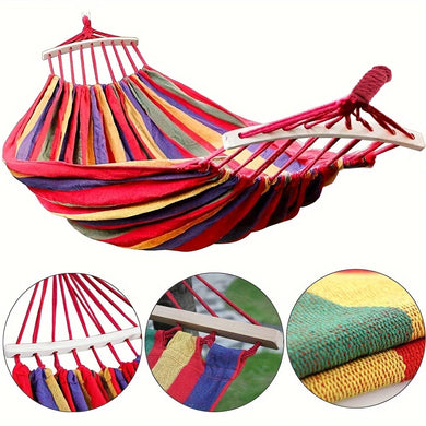 450lb Heavy-Duty Cotton Camping Hammock – Thickened Canvas with Anti-Roll Beams