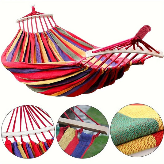 450lb Heavy-Duty Cotton Camping Hammock – Thickened Canvas with Anti-Roll Beams