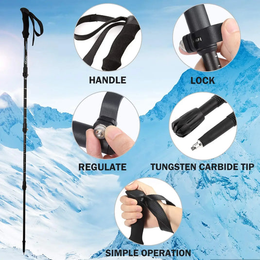 New Outdoor Portable External Locked Snow Baskets Ski Stick 3 Sections Aluminum 7075 Travel Telescopic Lightweight Hiking Poles