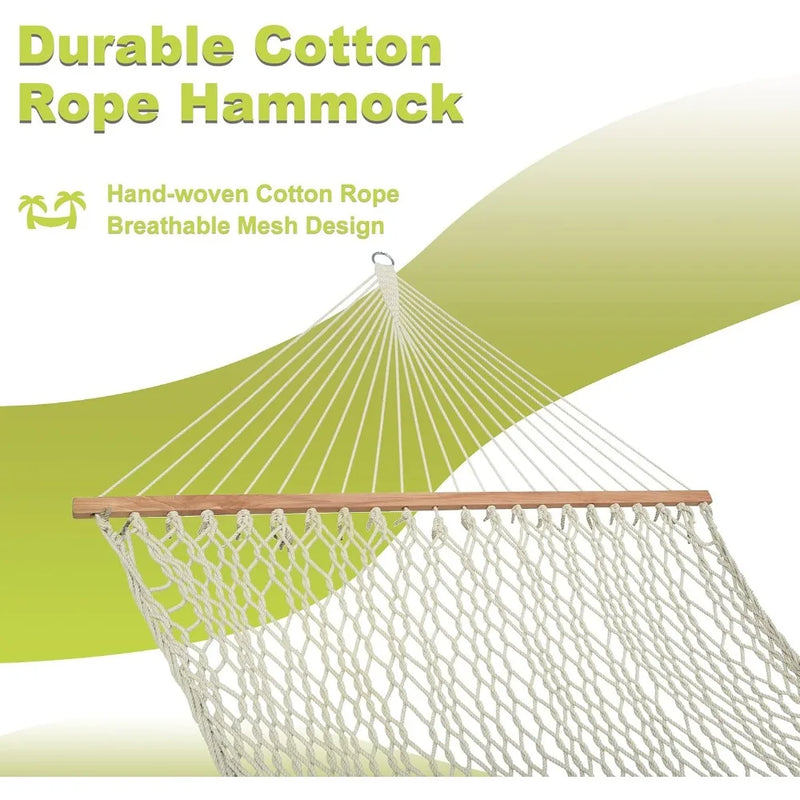 Load image into Gallery viewer, 12FT Double Cotton Rope Hammock with Spreader Bar – Handwoven Comfort for Outdoor, Patio, or Poolside Relaxation
