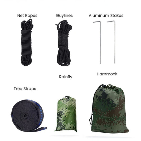 Double Camping Hammock with Mosquito Net & Rain Fly – 260x140cm Lightweight Parachute Hammock for Travel & Hiking