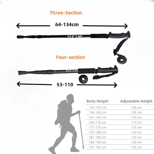 Collapsible Lightweight Trekking Poles | Anti-Shock Adjustable Hiking Sticks | Men Women Walking Pole
