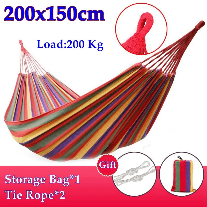 Load image into Gallery viewer, Striped Canvas Hammock for 2 – Thickened, Anti-Rollover, Portable Outdoor Swing
