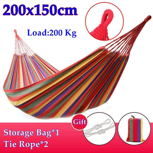 Striped Canvas Hammock for 2 – Thickened, Anti-Rollover, Portable Outdoor Swing