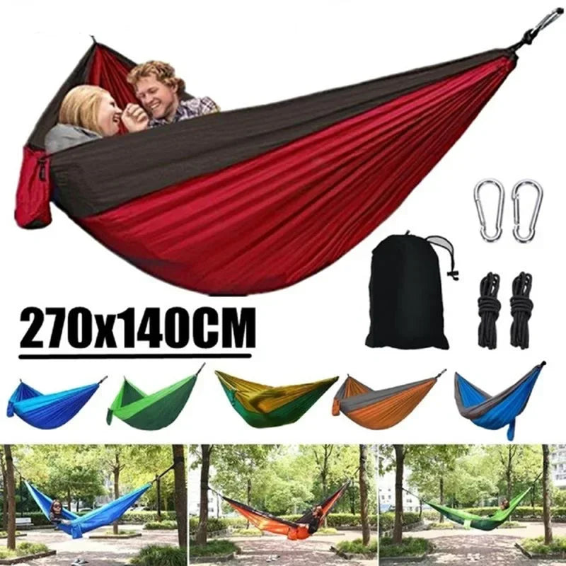 Load image into Gallery viewer, Double-Person Anti-Rollover Nylon Hammock – Lightweight Parachute Fabric Swing for Camping &amp; Outdoor Use

