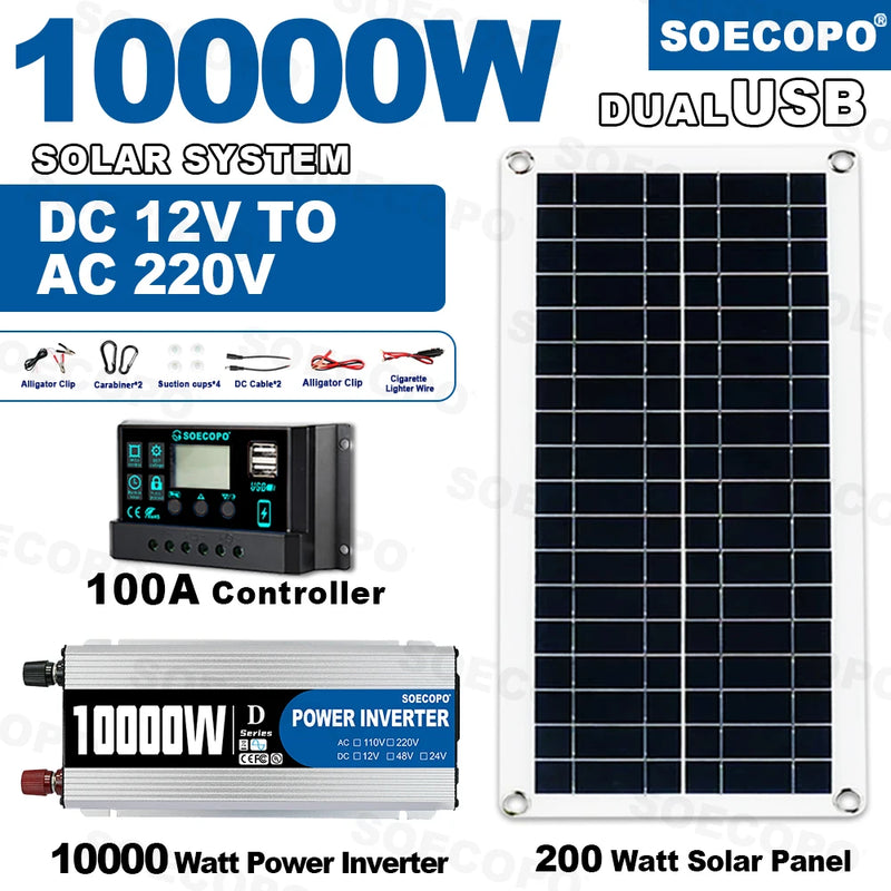 Load image into Gallery viewer, 10000W Solar System Complete Kit | 200W Panel 100A Controller Inverter | Off-Grid Home Camping Power
