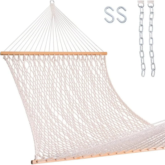 12FT Double Cotton Rope Hammock with Spreader Bar – Handwoven Comfort for Outdoor, Patio, or Poolside Relaxation