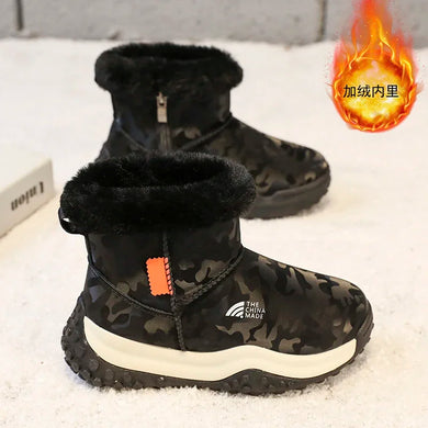Furry Children Snow Boots Fashion Camouflage Girl Boy Velvet Thickened Non-slip Wear-resistant Elastic Comfort Child Cotton Shoe