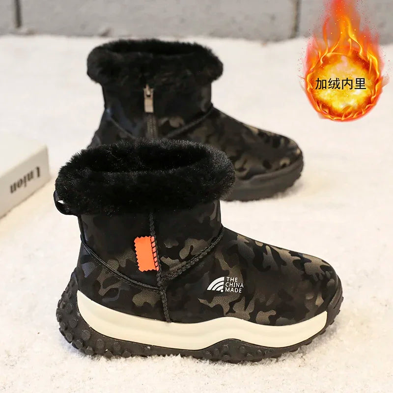 Load image into Gallery viewer, Furry Children Snow Boots Fashion Camouflage Girl Boy Velvet Thickened Non-slip Wear-resistant Elastic Comfort Child Cotton Shoe
