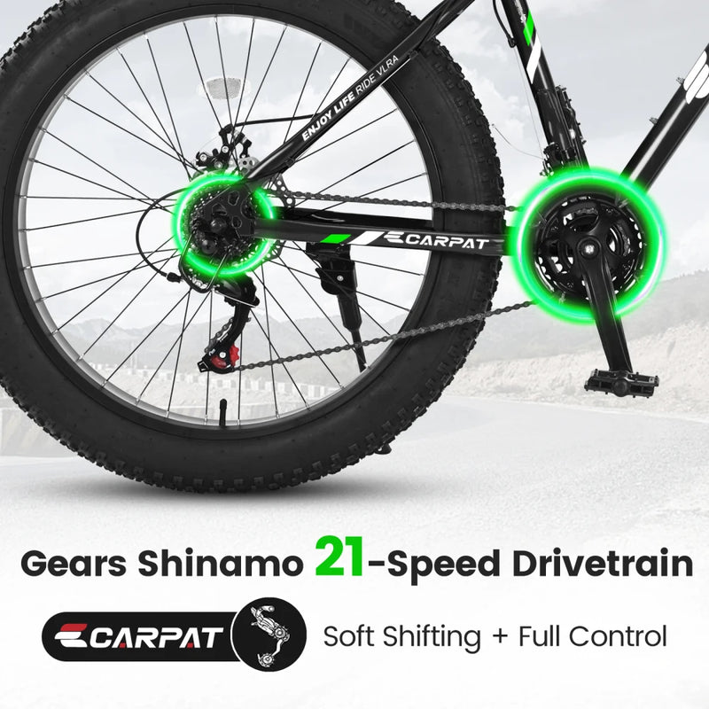 Load image into Gallery viewer, 26-Inch Fat Tire Mountain Bike | Full Shimano 21-Speed, Dual Disc Brakes, Shock Absorbing Fork | Urban &amp; Off-Road Trail Bicycle
