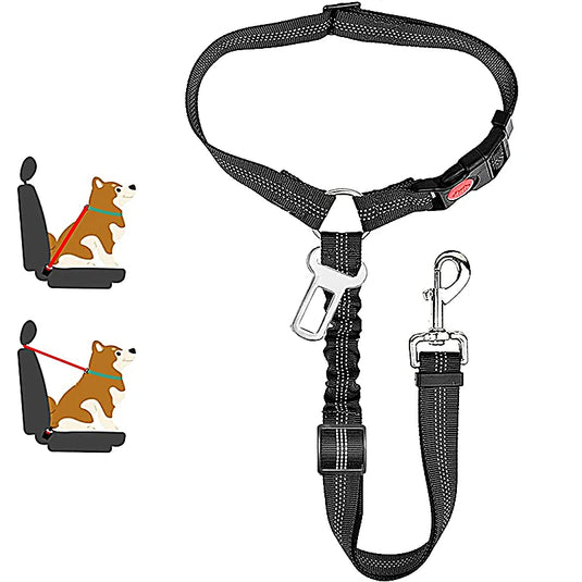 2-in-1 Reflective Pet Harness & Car Seat Belt Shock-Absorbing Travel Leash for Dogs and Cats