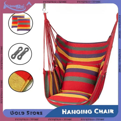Heavy-Duty Canvas Hammock Chair – 200KG Capacity, Striped Design, with Storage Bag