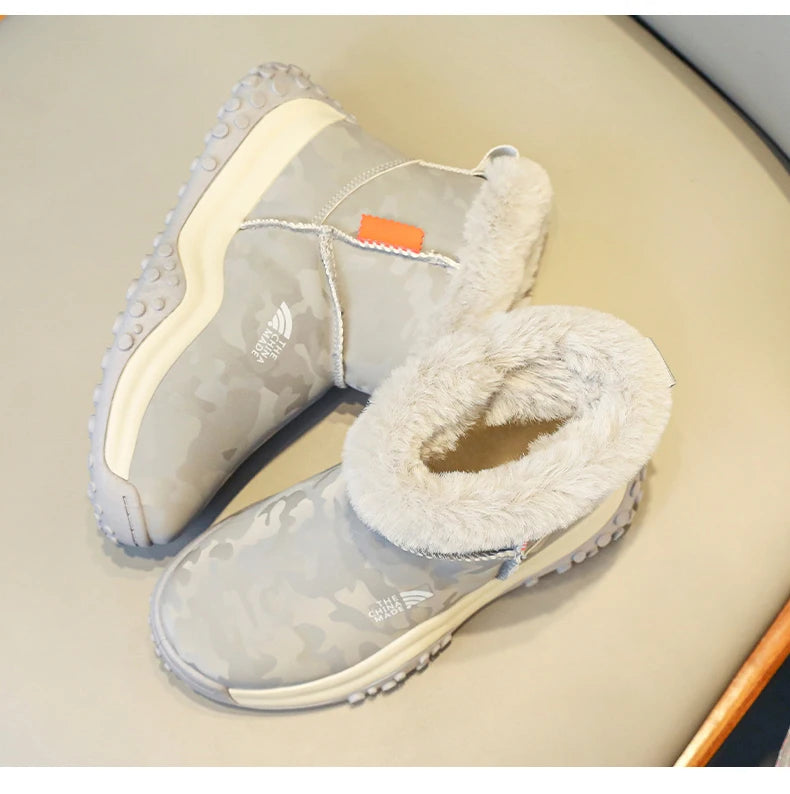 Load image into Gallery viewer, Furry Children Snow Boots Fashion Camouflage Girl Boy Velvet Thickened Non-slip Wear-resistant Elastic Comfort Child Cotton Shoe

