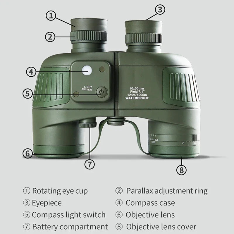 Load image into Gallery viewer, waterproof 10X50 binoculars with compass rangefinder binoculars telescope
