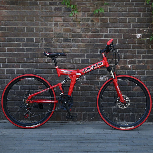 21-Speed Folding Mountain Bike – Dual Suspension Geared Bicycle