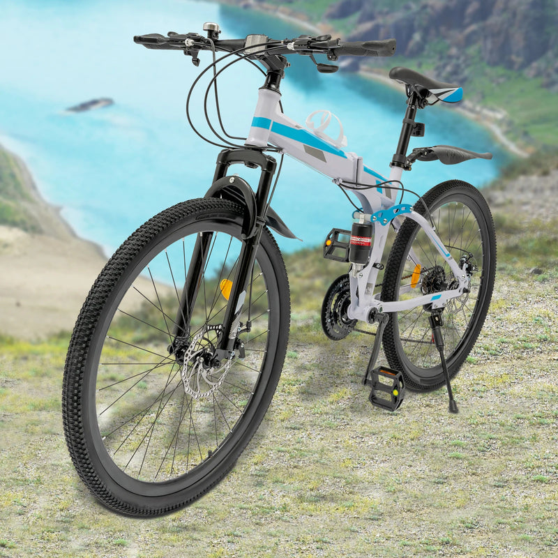Load image into Gallery viewer, 26&quot; Folding Mountain Bike – 21-Speed MTB for Men | Lightweight Aluminum Frame, Dual Disc Brakes, Shock-Absorbing Fork
