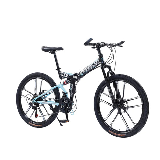 Gear-Shifting Folding Mountain Bike – 26-Inch, 24-Speed, Soft-Tail Carbon Steel Frame