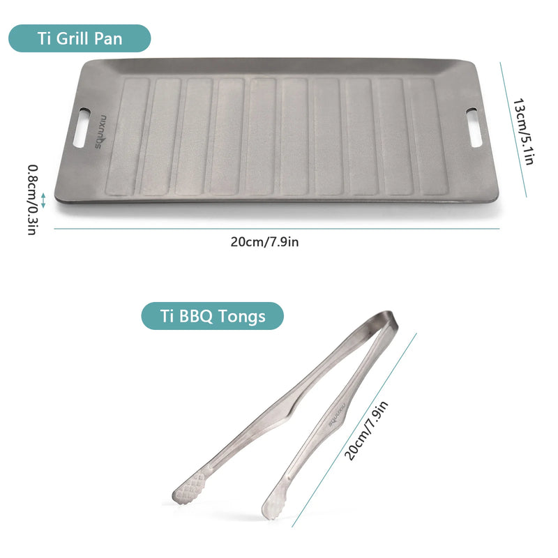 Load image into Gallery viewer, Titanium Camping Grill Pan &amp; BBQ Tongs Set | Non-Stick Outdoor Cookware | Solo Camp Cooking
