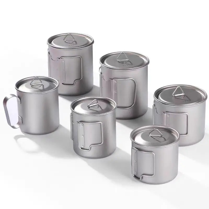 Load image into Gallery viewer, Titanium Camping Pot Cup Set | 300ml 450ml 750ml Ultralight Cookware | Folding Ti Camp Cup
