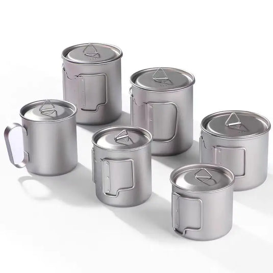 Titanium Camping Pot Cup Set | 300ml 450ml 750ml Ultralight Cookware | Folding Ti Camp Cup