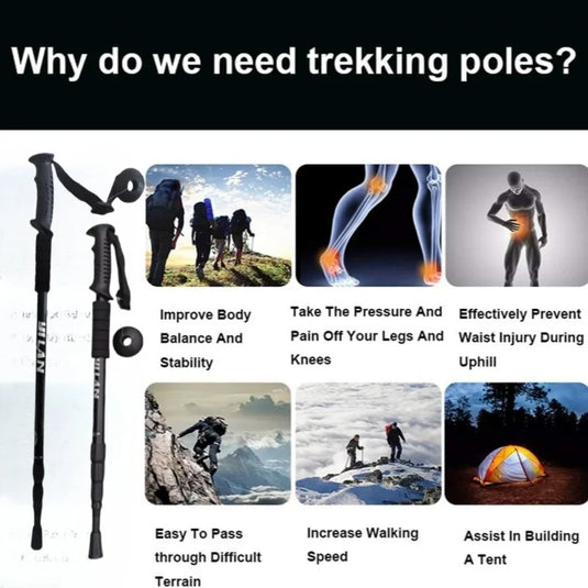 Collapsible Lightweight Trekking Poles | Anti-Shock Adjustable Hiking Sticks | Men Women Walking Pole