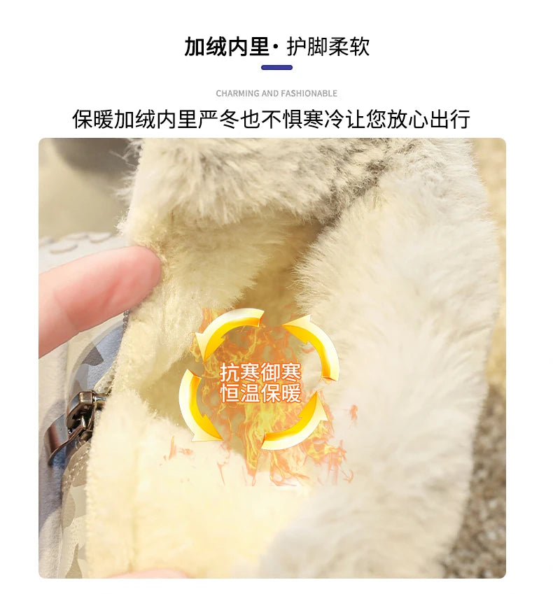 Load image into Gallery viewer, Furry Children Snow Boots Fashion Camouflage Girl Boy Velvet Thickened Non-slip Wear-resistant Elastic Comfort Child Cotton Shoe
