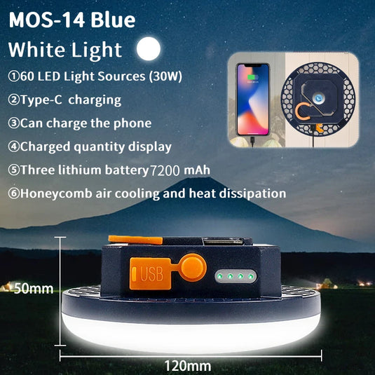 30W LED Camping Lantern 7200mAh | Rechargeable Portable Tent Light | High-Power Outdoor Lamp