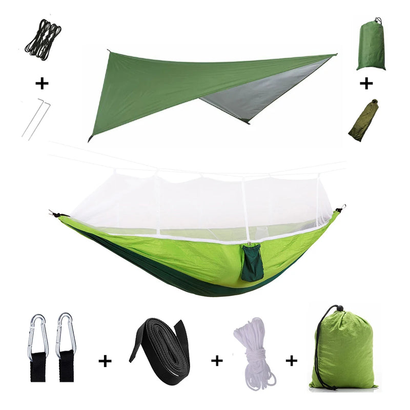 Load image into Gallery viewer, 2-in-1 Hammock with Mosquito Net &amp; Rain Tarp – Portable Survival Shelter for Camping &amp; Outdoor Use
