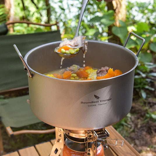 Titanium 5L Camping Stockpot | Large Capacity Outdoor Cookware | Hiking Picnic Soup Pot