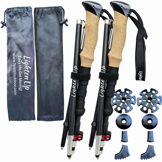 Lighten Up Carbon Fibre Trekking Poles | EVA Cork Adjustable Walking Sticks Ultralight