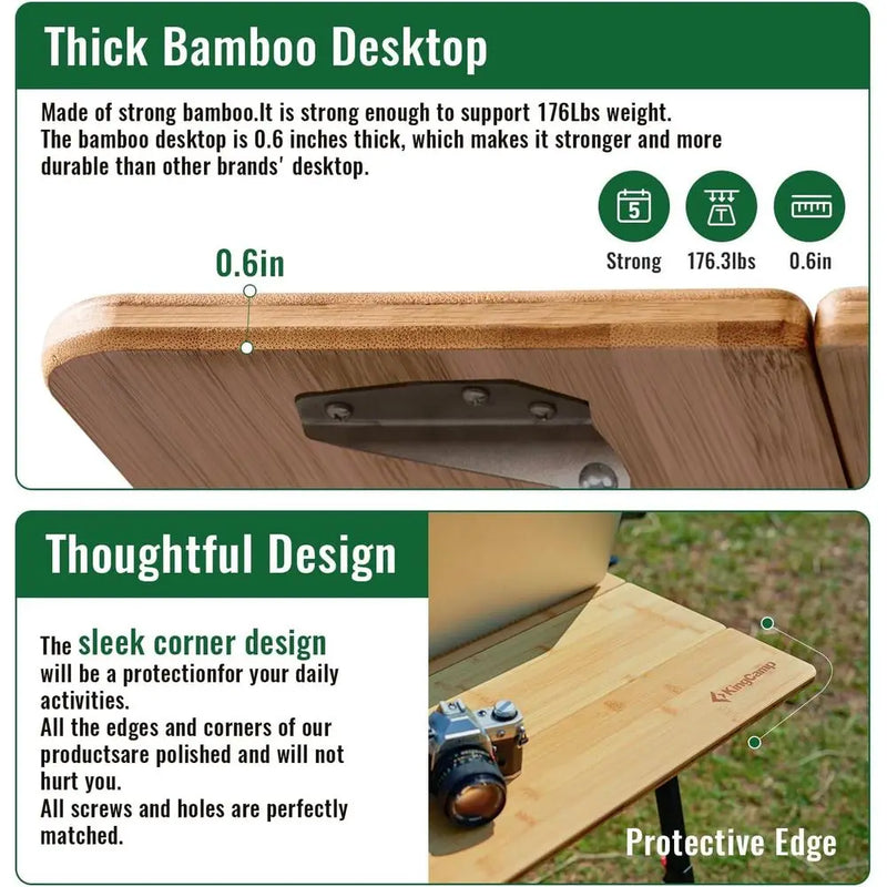 Load image into Gallery viewer, 4-Fold Bamboo Camping Table | Adjustable Height Aluminum Frame | Portable Outdoor RV Picnic Table
