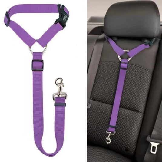 Solid Color Two-in-one Pet Car Seat Belt Nylon Lead Leash Backseat Safety Belt Adjustable Dogs Harness Collar Pet Accessories