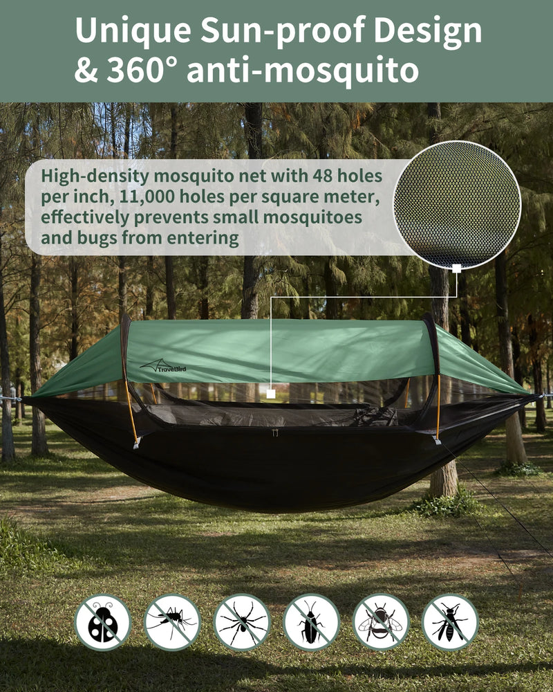 Load image into Gallery viewer, 2-Person Hammock with Net &amp; Sunshade – Lightweight Outdoor Camping Setup
