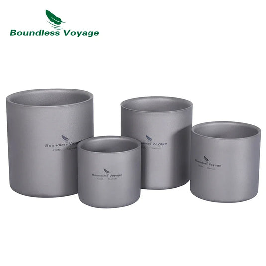 Titanium Double Wall Camp Cup Set | 120ml–450ml Insulated Teacup Coffee Mug | Outdoor Tableware