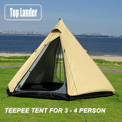 Ultralight Pyramid 4-Person Camping Tent – Teepee Design for Family Hiking & Outdoor Comfort