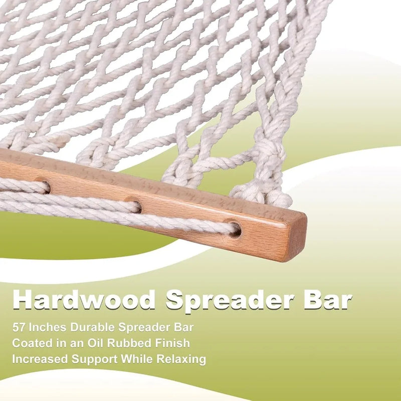Load image into Gallery viewer, 12FT Double Cotton Rope Hammock with Spreader Bar – Handwoven Comfort for Outdoor, Patio, or Poolside Relaxation
